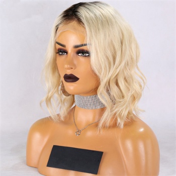 12in BOB Dark Rooted Blonde Body Wave, 13x4 Lace Front Wig