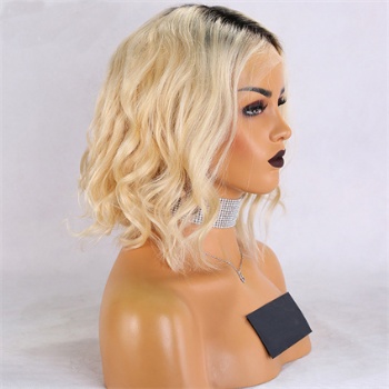 12in BOB Dark Rooted Blonde Body Wave, 13x4 Lace Front Wig