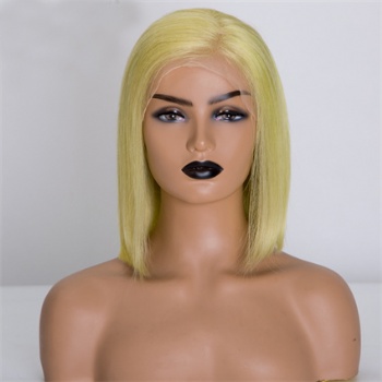 10in Bob Straigh Yellow Olive Color, 13x4 Lace Front Wig