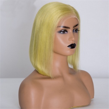 10in Bob Straigh Yellow Olive Color, 13x4 Lace Front Wig