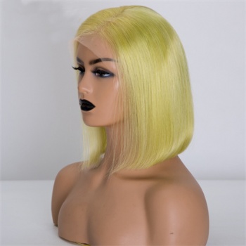 10in Bob Straigh Yellow Olive Color, 13x4 Lace Front Wig