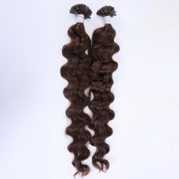 Color 4 Medium Dark Brown Wavy Keratin U-tip Hair Extension